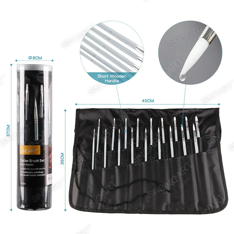 Sinoart Watercolor Short Handle Nylon Brush Plastic Tube Brush Set