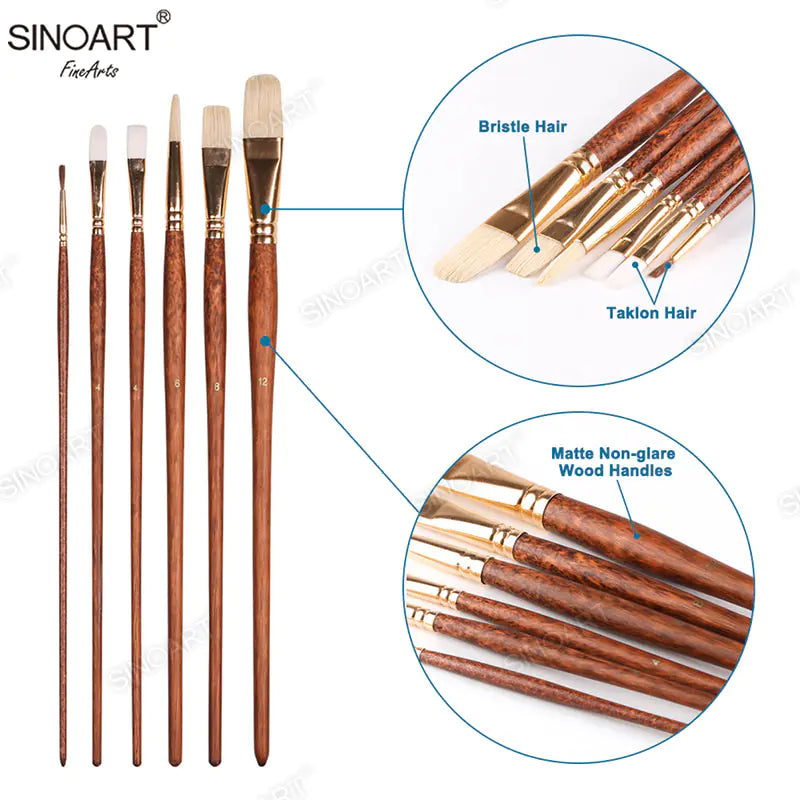 Sinoart Golden Ferrule Long Handle Painting 6PK Brush Set