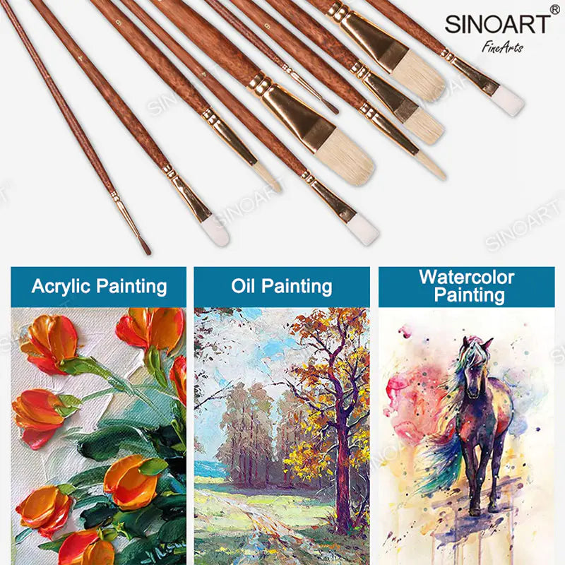 Sinoart Golden Ferrule Long Handle Painting 6PK Brush Set