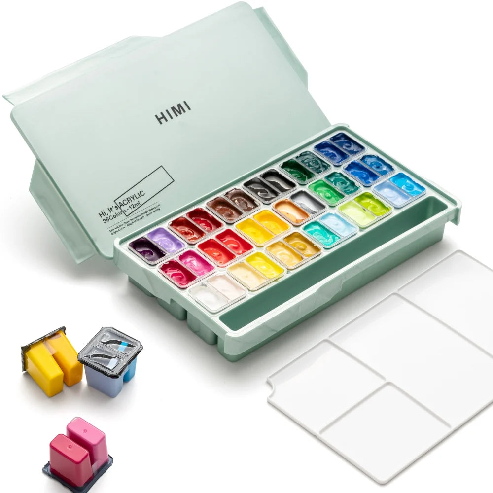 Himi Twin Cup Jelly Acrylic Set-36 Colours (Pearl Green Case)