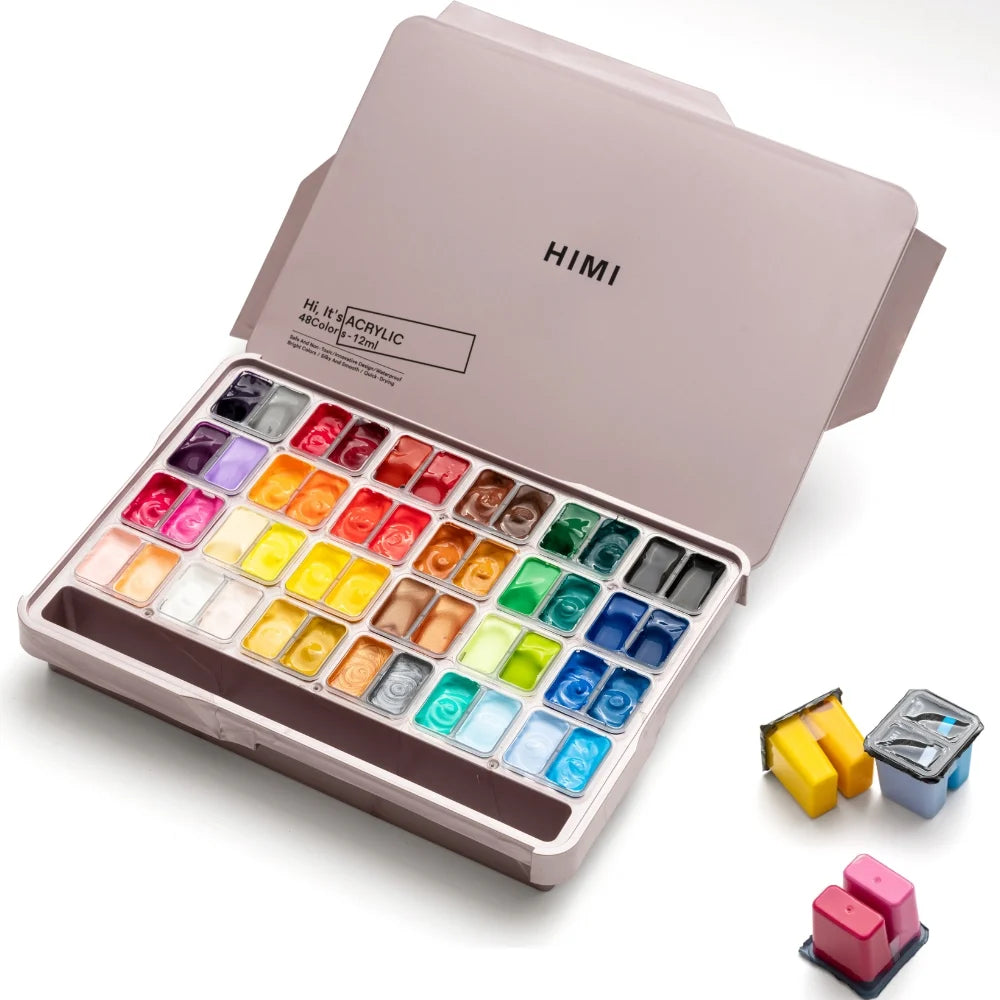 Himi Twin Cup Jelly Acrylic Set-48 Colours (Pearl Pink Case)