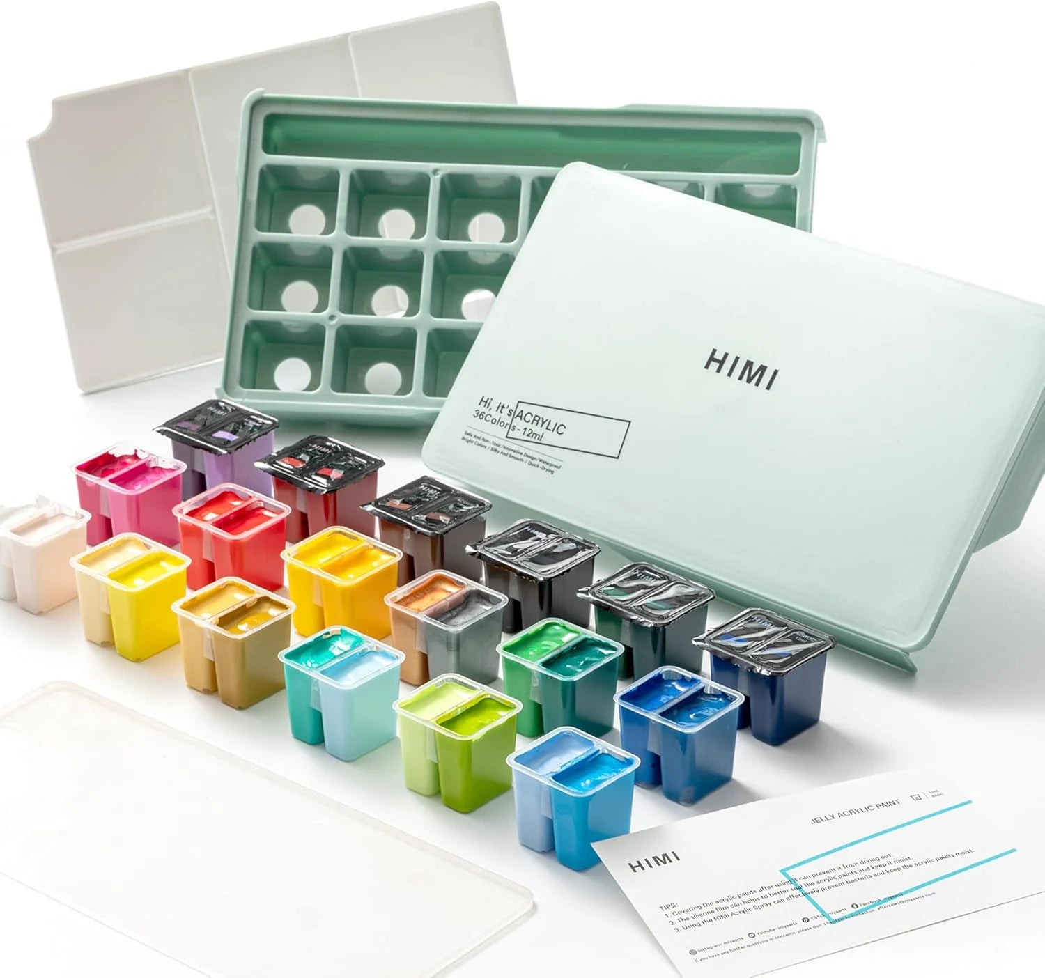 Himi Twin Cup Jelly Acrylic Set-36 Colours (Pearl Green Case)