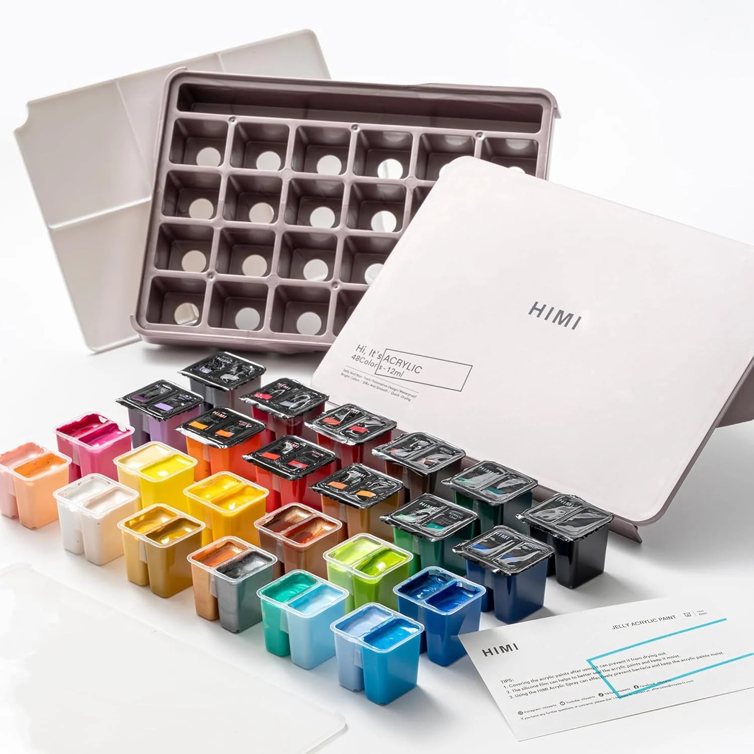 Himi Twin Cup Jelly Acrylic Set-48 Colours (Pearl Pink Case)
