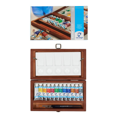 Van Gogh Watercolour wooden box | 12 x 10 ml tubes + 3 accessories