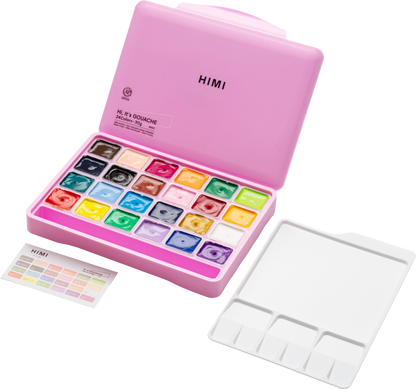 Himi Jelly Cup Gouache Set-24 Colours (Pink Case)