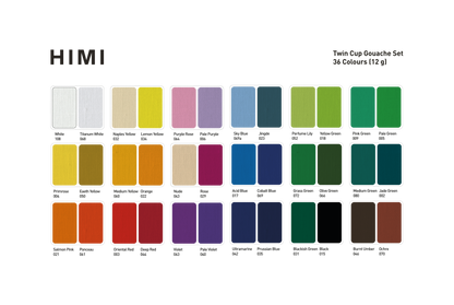 Himi Twin Cup Gouache Set-36 Colours+3 Brushes (Ice Blue Case)