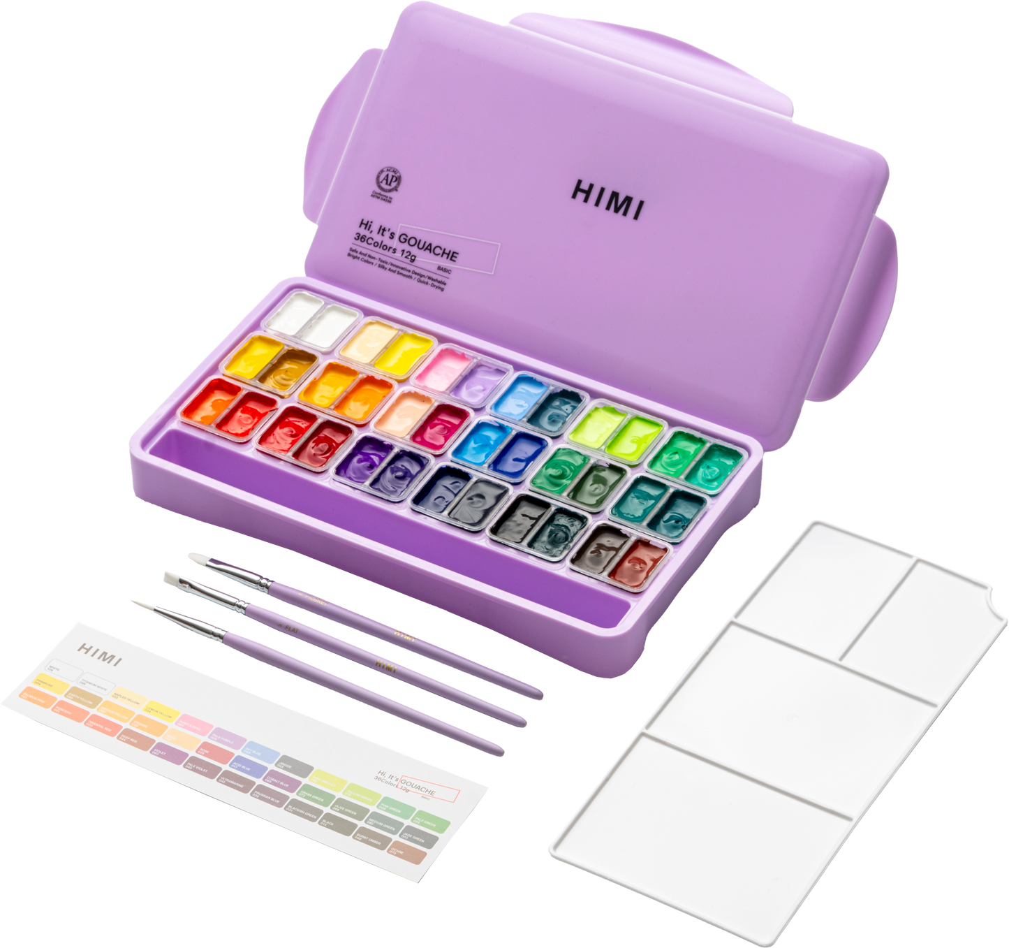 Himi Twin Cup Gouache Set-36 Colours+3 Brushes (Purple Case)