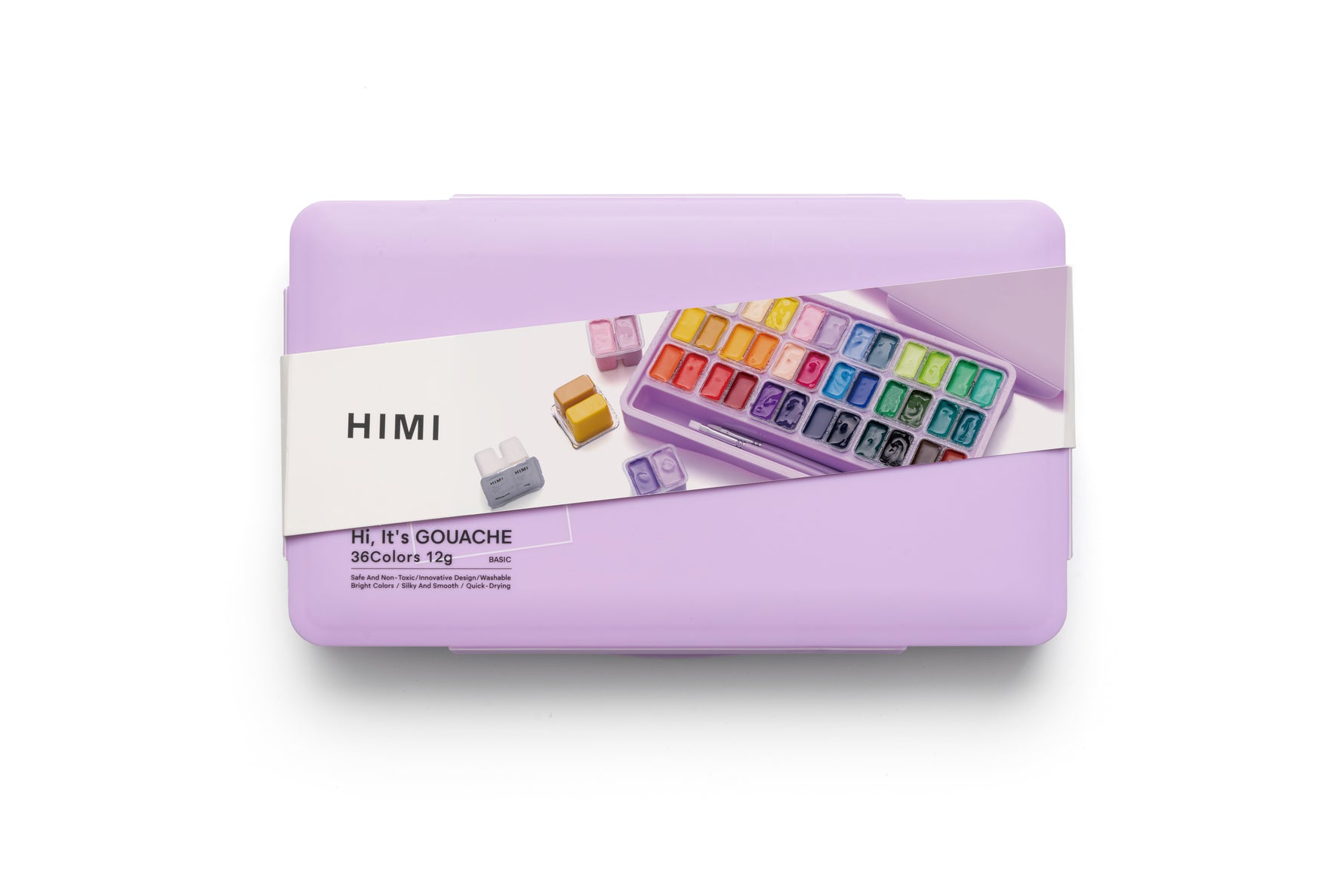 Himi Twin Cup Gouache Set-36 Colours+3 Brushes (Purple Case)