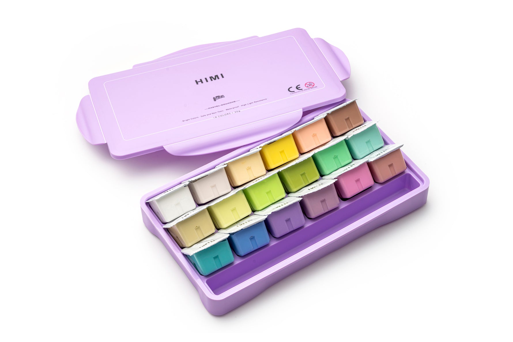 Himi Jelly Cup Gouache Set-18 Colours (Purple Case-Pastel Edition)