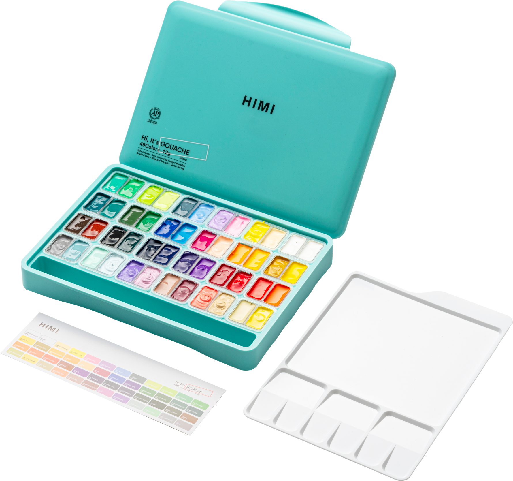 Himi Twin Cup Gouache Set-48 Colours (Green Case)