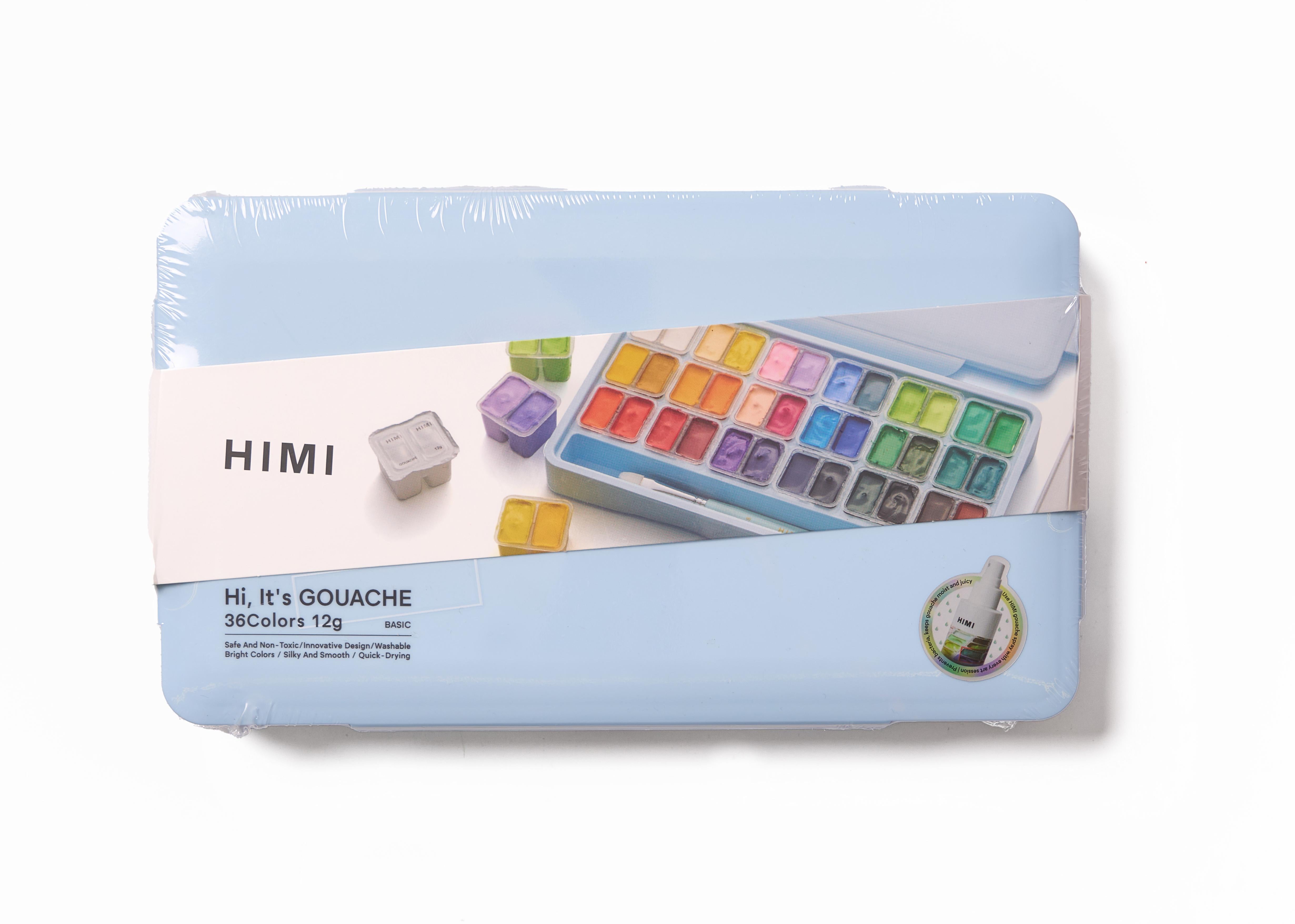 Himi Twin Cup Gouache Set-36 Colours+3 Brushes (Ice Blue Case)