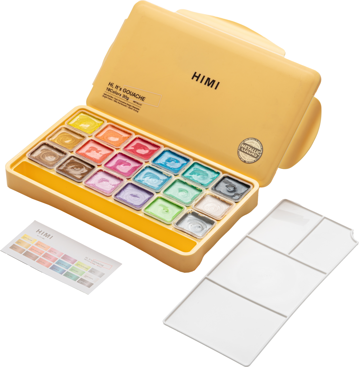 Himi Jelly Cup Gouache Set-18 Colours (Yellow Case-Metallic Edition)
