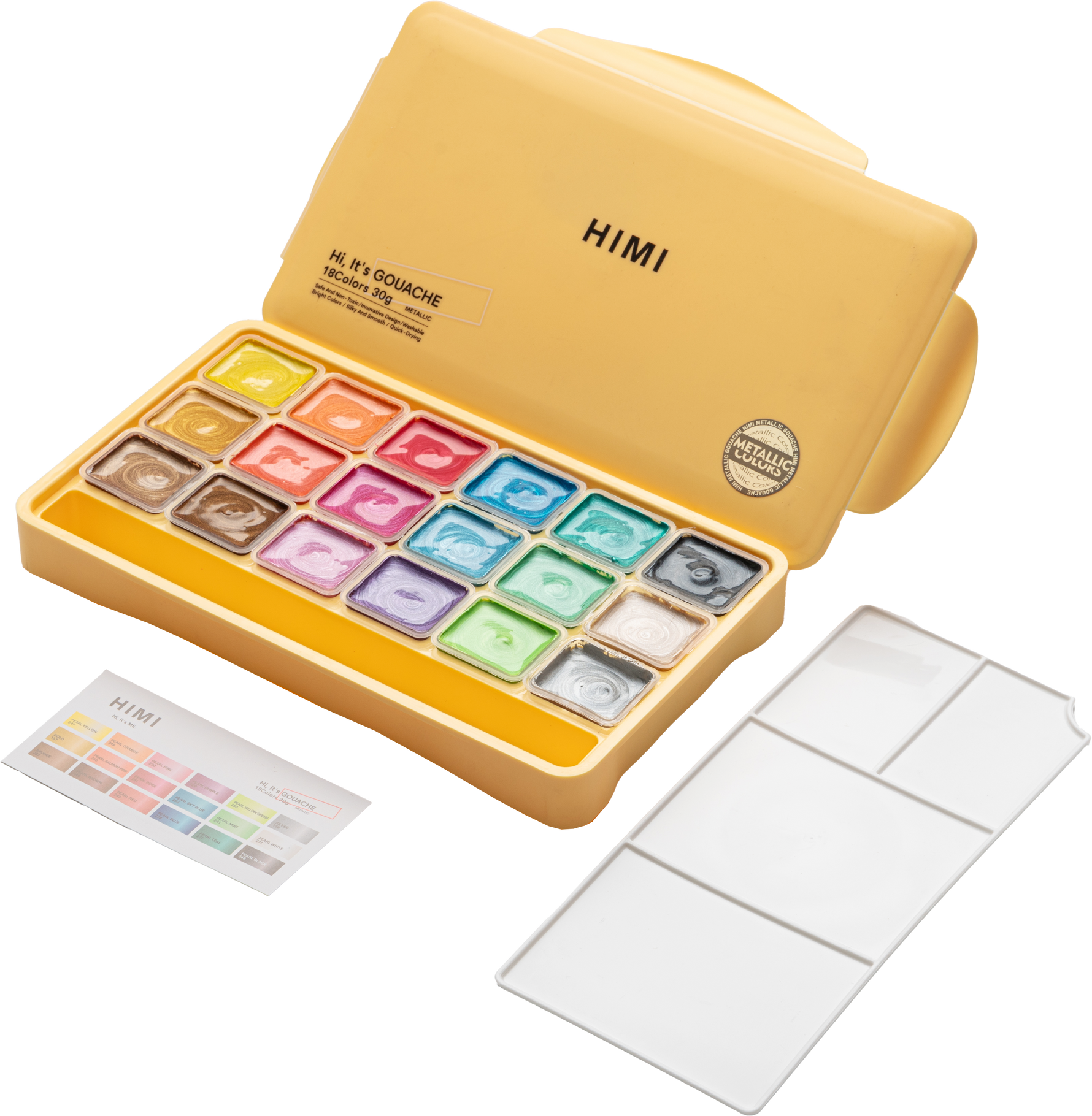 Himi Jelly Cup Gouache Set-18 Colours (Yellow Case-Metallic Edition)