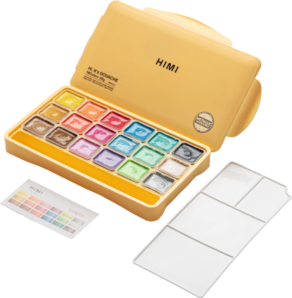 Himi Jelly Cup Gouache Set-18 Colours (Yellow Case-Metallic Edition)