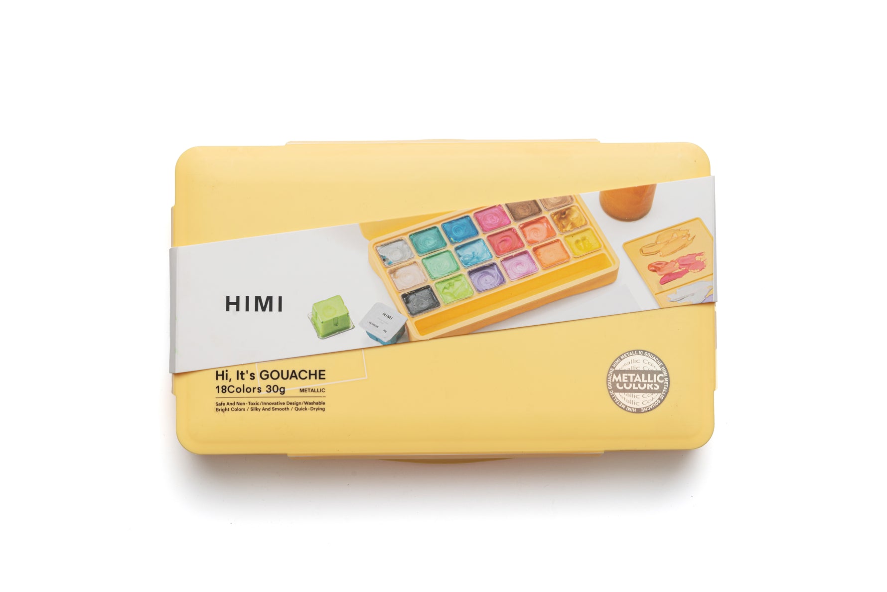 Himi Jelly Cup Gouache Set-18 Colours (Yellow Case-Metallic Edition)