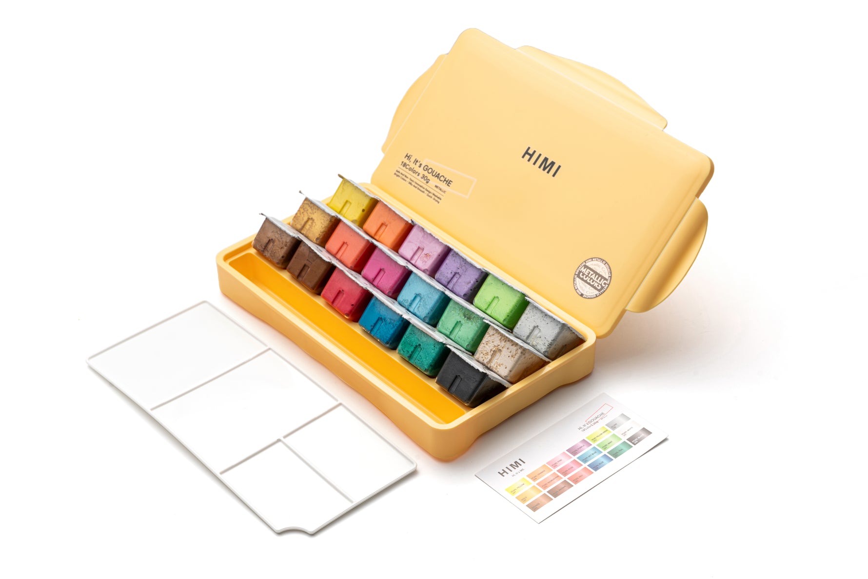 Himi Jelly Cup Gouache Set-18 Colours (Yellow Case-Metallic Edition)