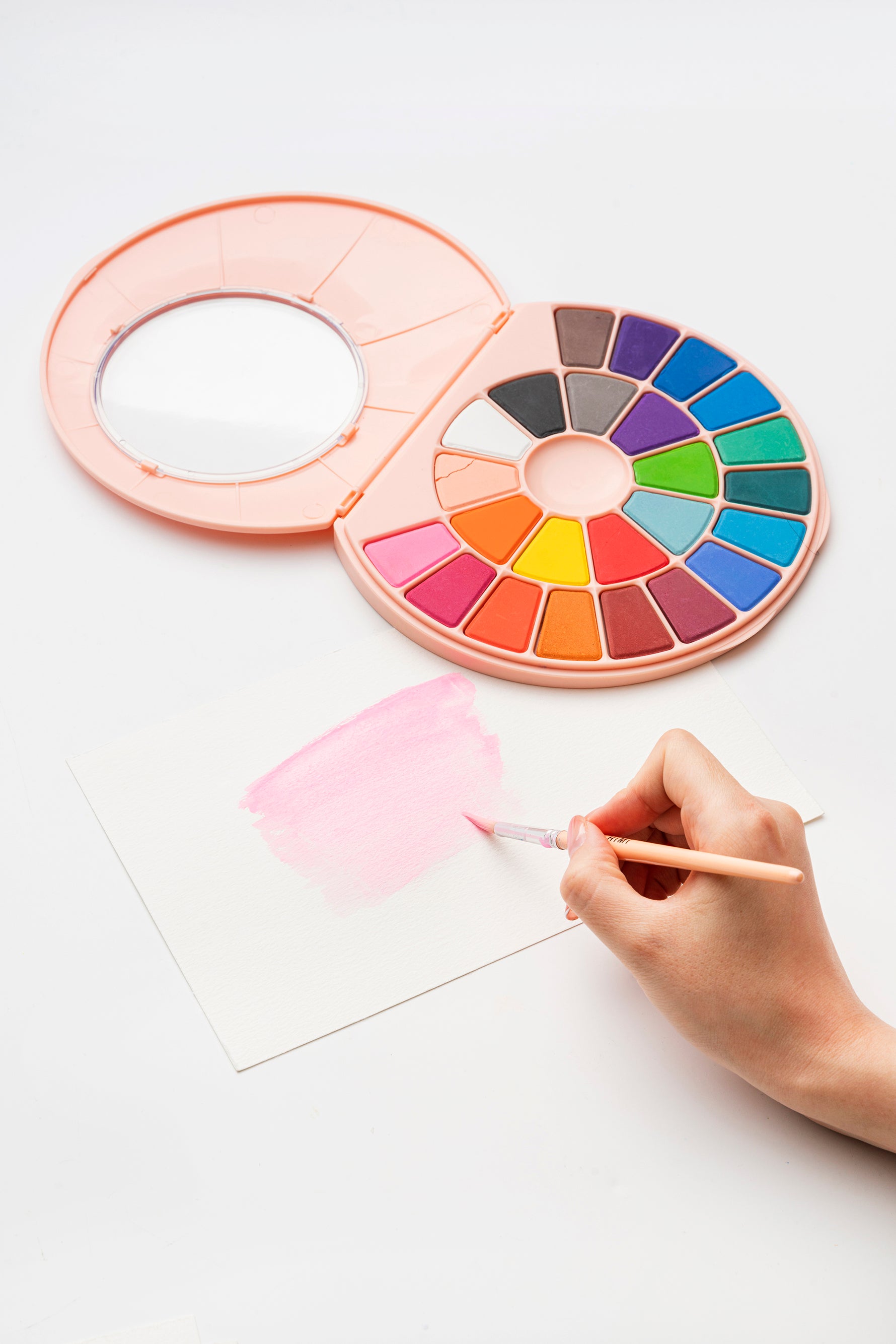 Himi Solid Watercolour Set -24 Colours in Pans+Brush (Pink Case)
