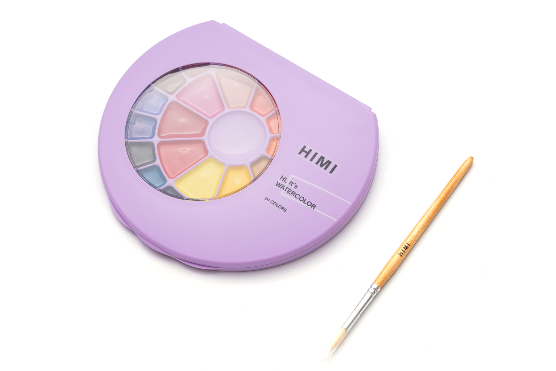 Himi Semi-Moist Watercolour Set-24 Colours in Pans+Brush (Purple Case)