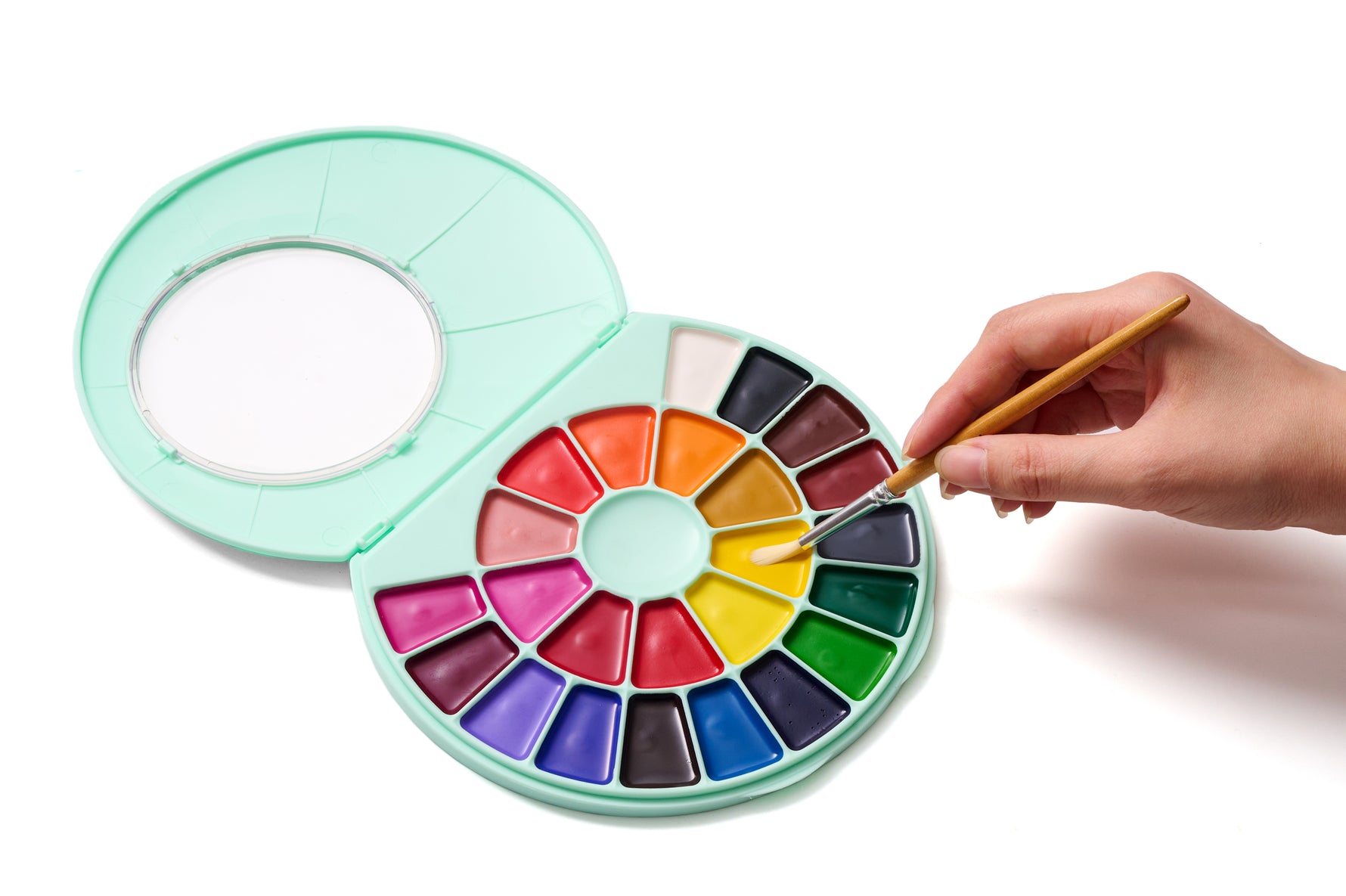 Himi Semi-Moist Watercolour Set -24 Colours in Pans+Brush (Green Case)