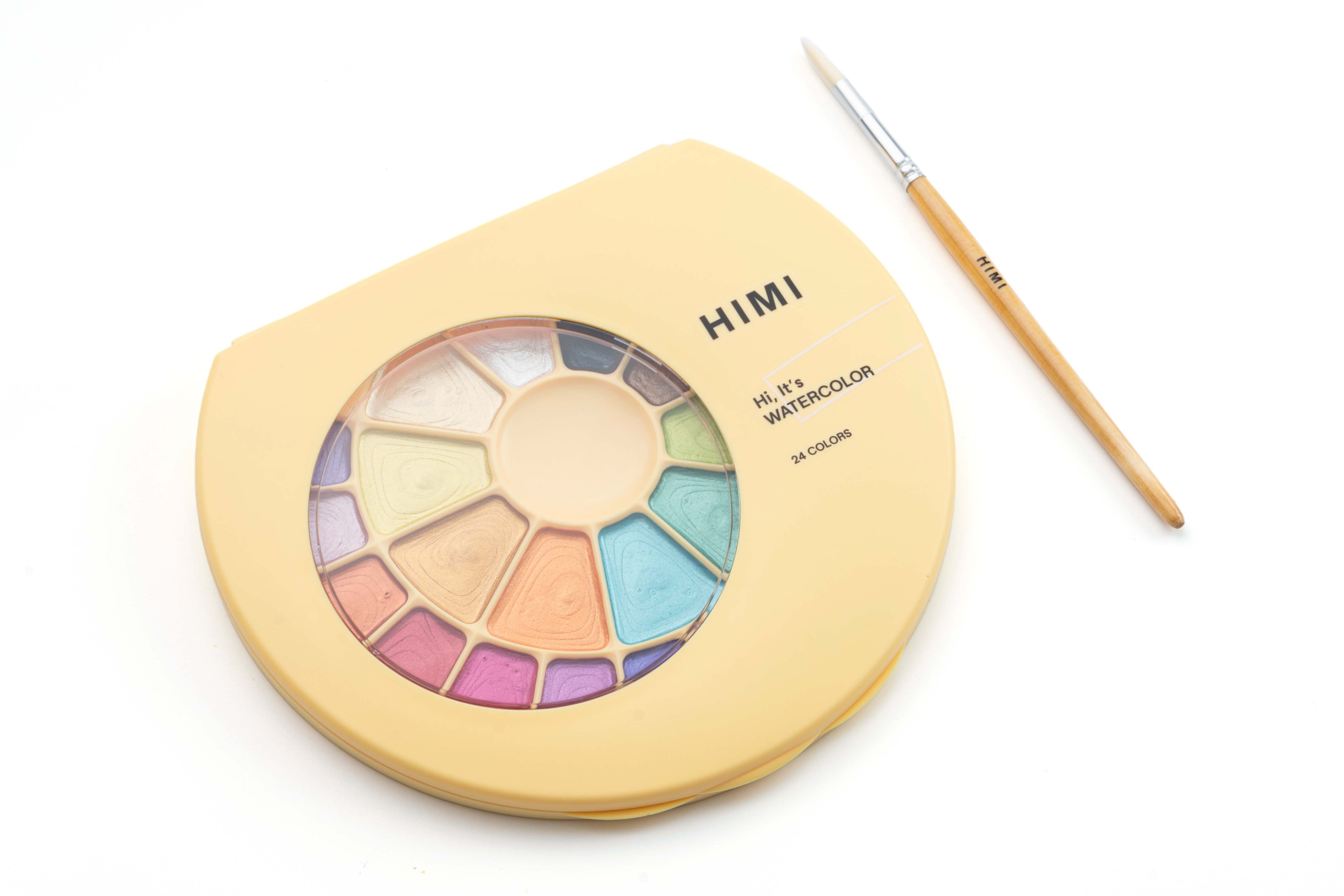 Himi Semi-Moist Watercolour Set-24 Colours (Yellow Case-Metallic Edition)