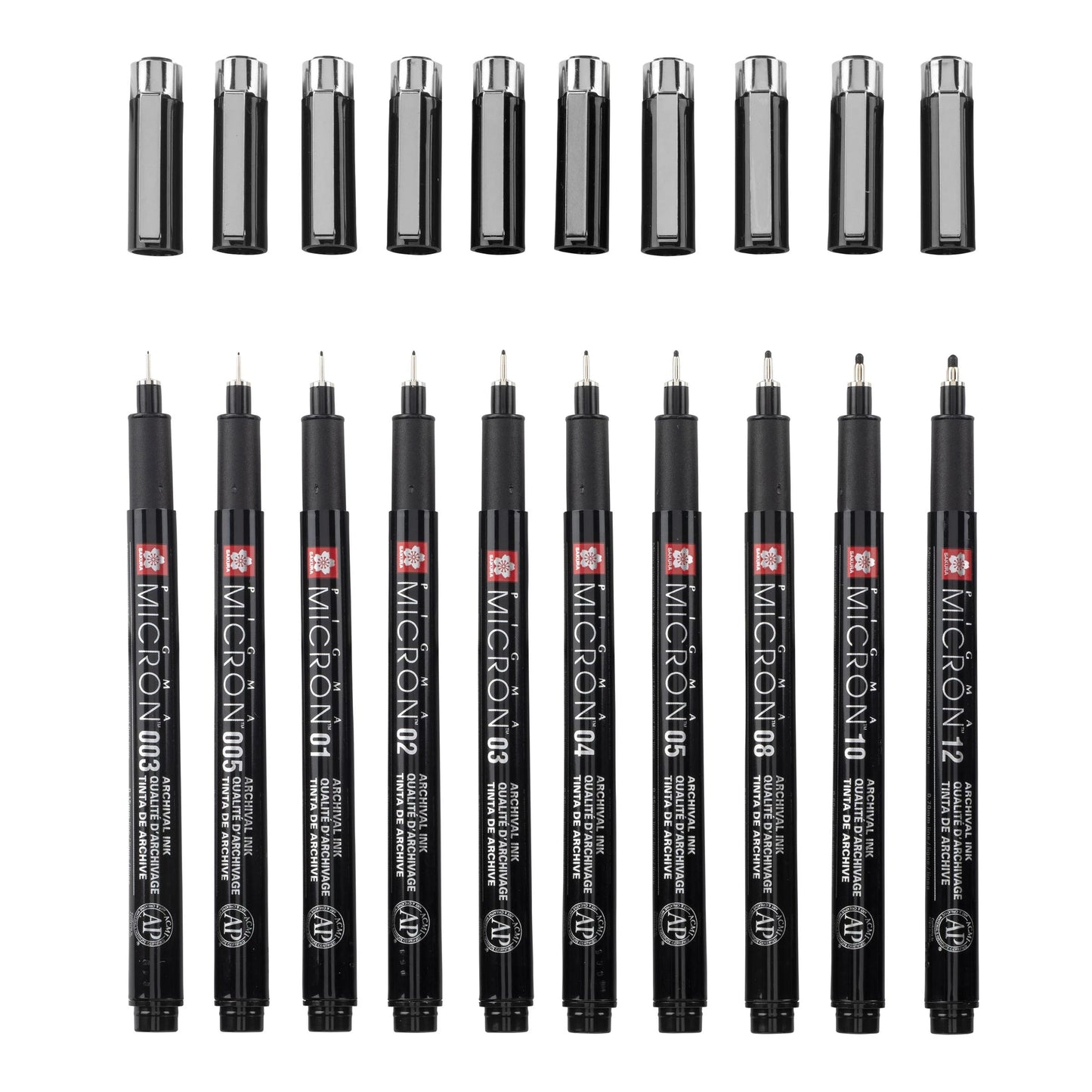 Sakura Pigma Micron Black Edition set + free pen case | 10 sizes, black