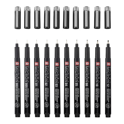 Sakura Pigma Micron Black Edition set + free pen case | 10 sizes, black