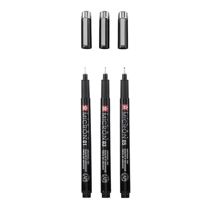Sakura Pigma Micron Black Edition set + free pen case | 3 sizes, black