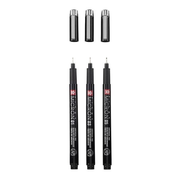 Sakura Pigma Micron Black Edition set + free pen case | 3 sizes, black