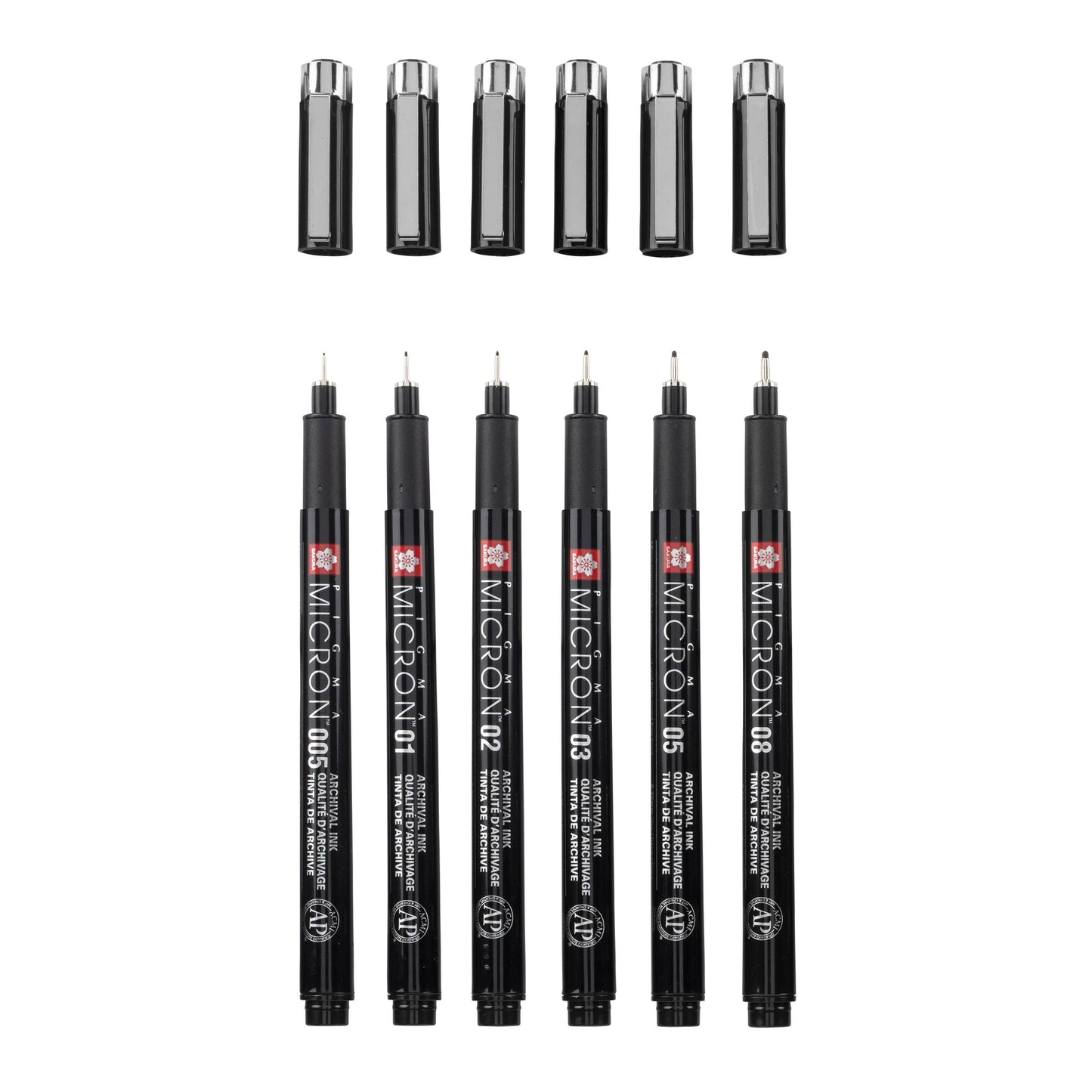 Sakura Pigma Micron Black Edition set + free pen case | 6 sizes, black