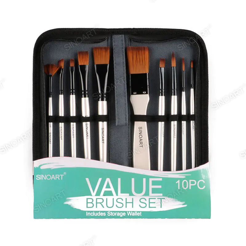 sinoart 10pcs Synthetic Brush Set Short Handle Brush Set