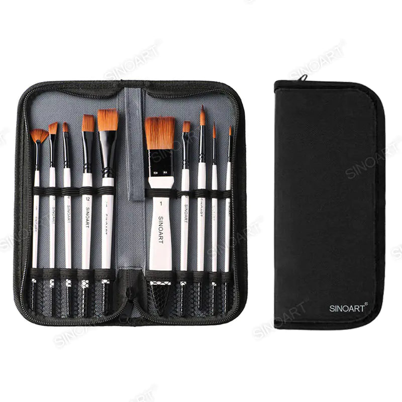 Sinoart 10pcs Synthetic Brush Set Short Handle Brush Set