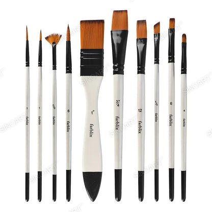 Sinoart 10pcs Synthetic Brush Set Short Handle Brush Set