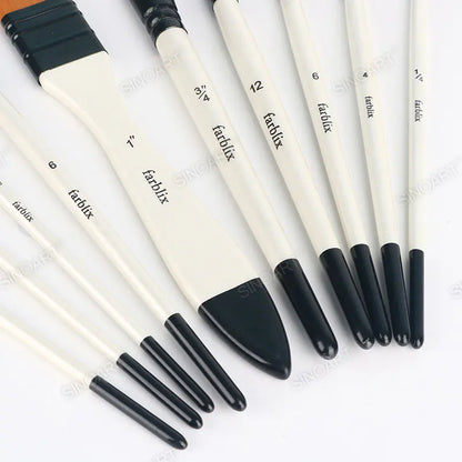 Sinoart 10pcs Synthetic Brush Set Short Handle Brush Set