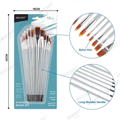 Sinoart Long Handle Nylon Brush Set Nylon Hair Brush Set