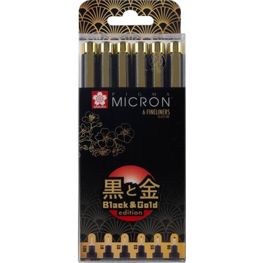 Sakura Pigma Micron Black & Gold Edition fineliner set | 6 sizes