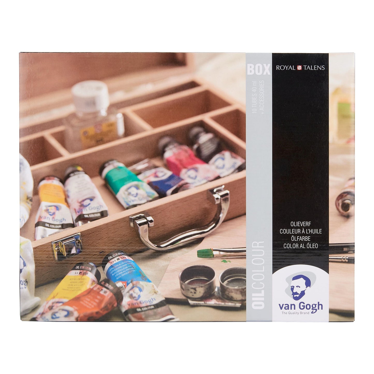 Van Gogh Oil Colour Wooden Box Set Basic with 10 Colours in 40ml Tube + Accessories