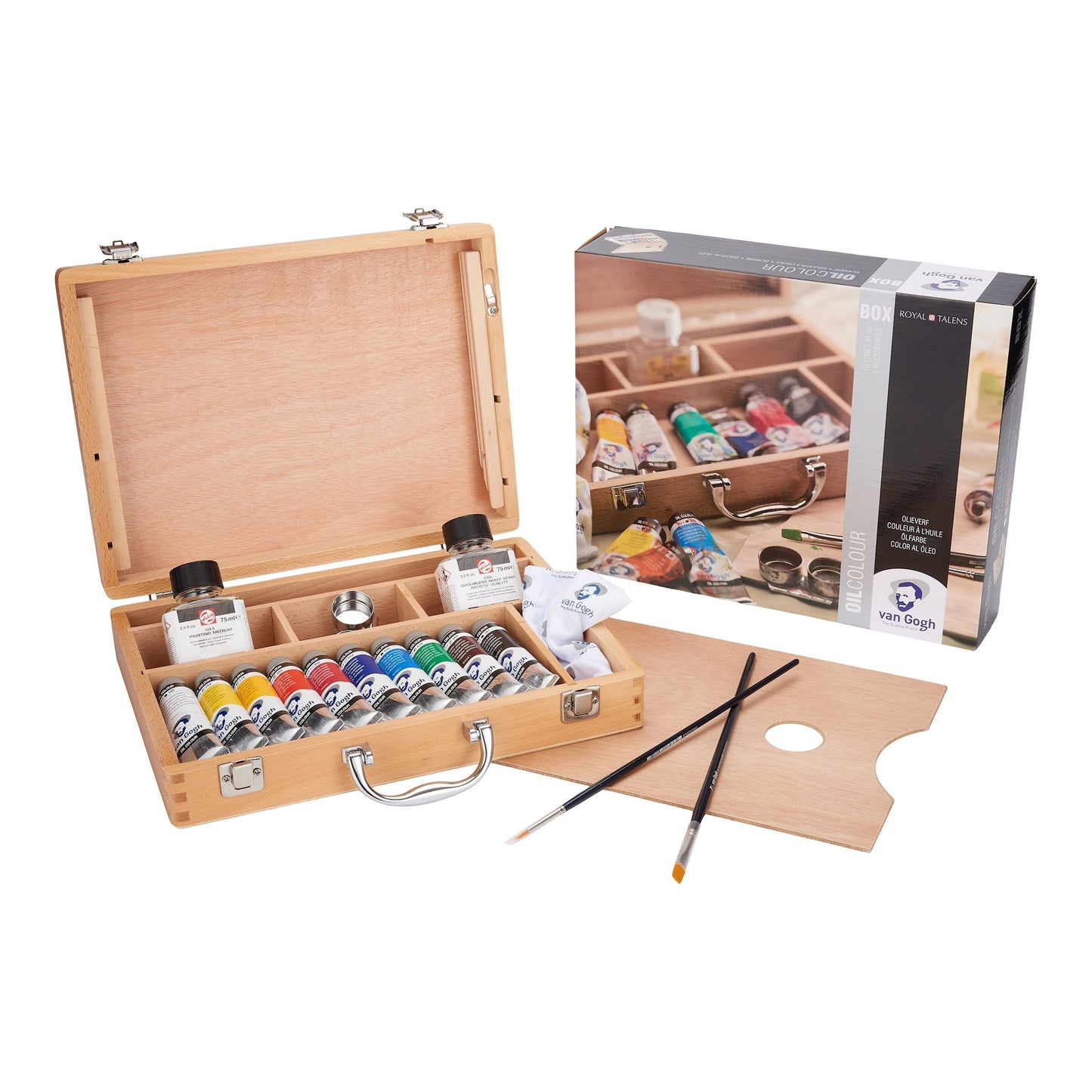 Van Gogh Oil Colour Wooden Box Set Basic with 10 Colours in 40ml Tube + Accessories