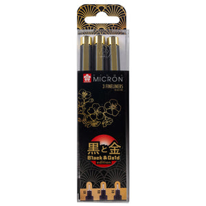 Sakura Pigma Micron Black & Gold Edition fineliner set | 3 sizes