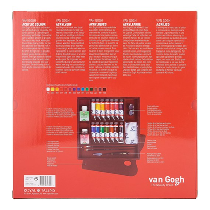 Van Gogh Acrylic Colour Wooden Box Inspiration with 14 Colours in 40ml Tube + Accessories GAC14