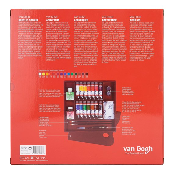 Van Gogh Acrylic Colour Wooden Box Inspiration with 14 Colours in 40ml Tube + Accessories GAC14