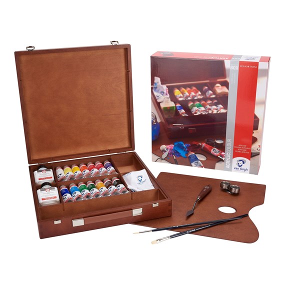 Van Gogh Acrylic Colour Wooden Box Inspiration with 14 Colours in 40ml Tube + Accessories GAC14