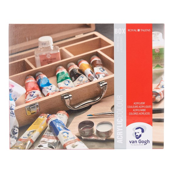 Van Gogh Acrylic Colour Wooden Box Basic with 10 Colours in 40ml Tube + Accessories 22840513