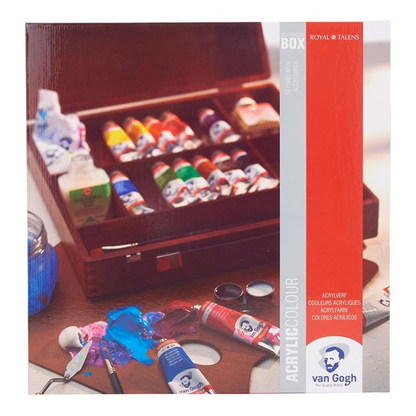 Van Gogh Acrylic Colour Wooden Box Inspiration with 14 Colours in 40ml Tube + Accessories GAC14