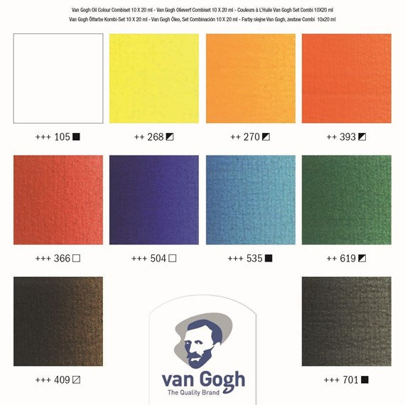Van Gogh Oil Colour Advanced Set with 10 Colours in 20ml Tube + Accessories 02820415