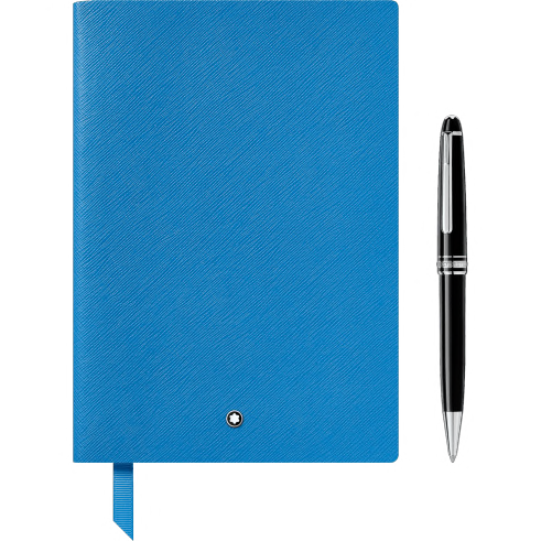 Montblanc Gift Set with Meisterstück Classique Platinum Ballpoint and Notebook #146 Technicolour Blue 124172