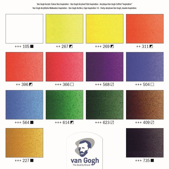 Van Gogh Acrylic Colour Wooden Box Inspiration with 14 Colours in 40ml Tube + Accessories GAC14